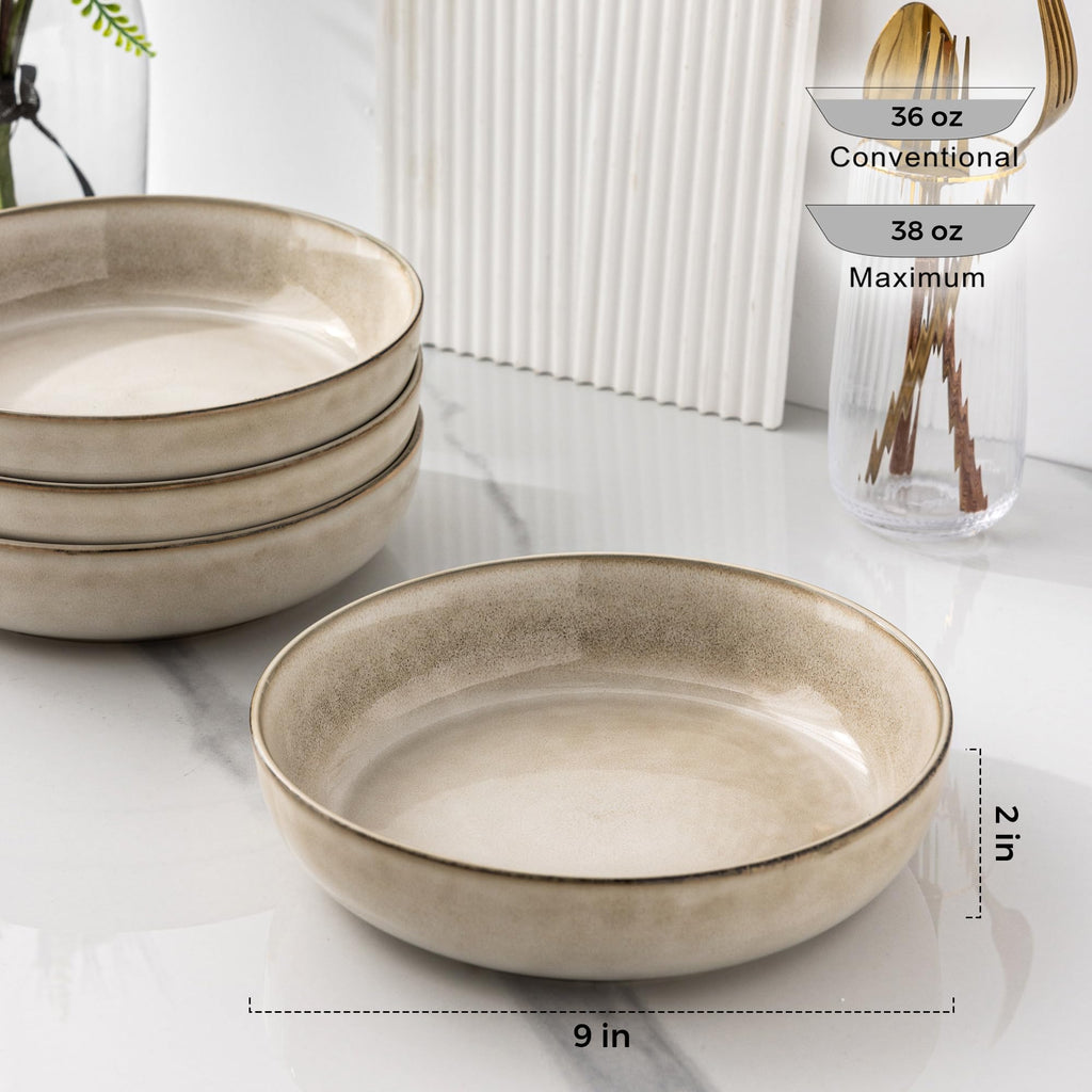 8.75'' Large Ceramic Pasta Bowls, 38oz Stoneware Pasta Serving Bowls Set of 4, Wide Bowls