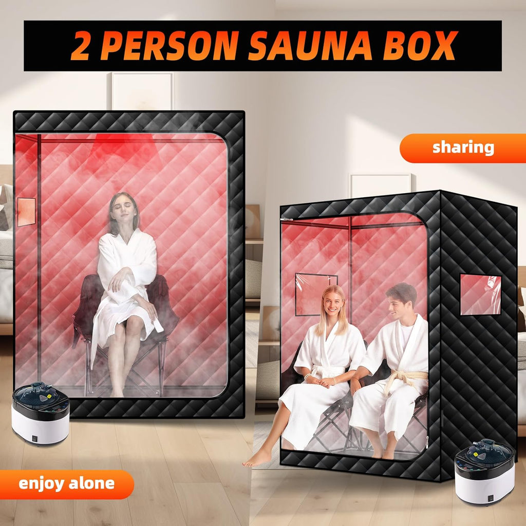 Portable Steam Sauna with 660nm Red Light Therapy, 2 Person Red Light Sauna Spa for Home