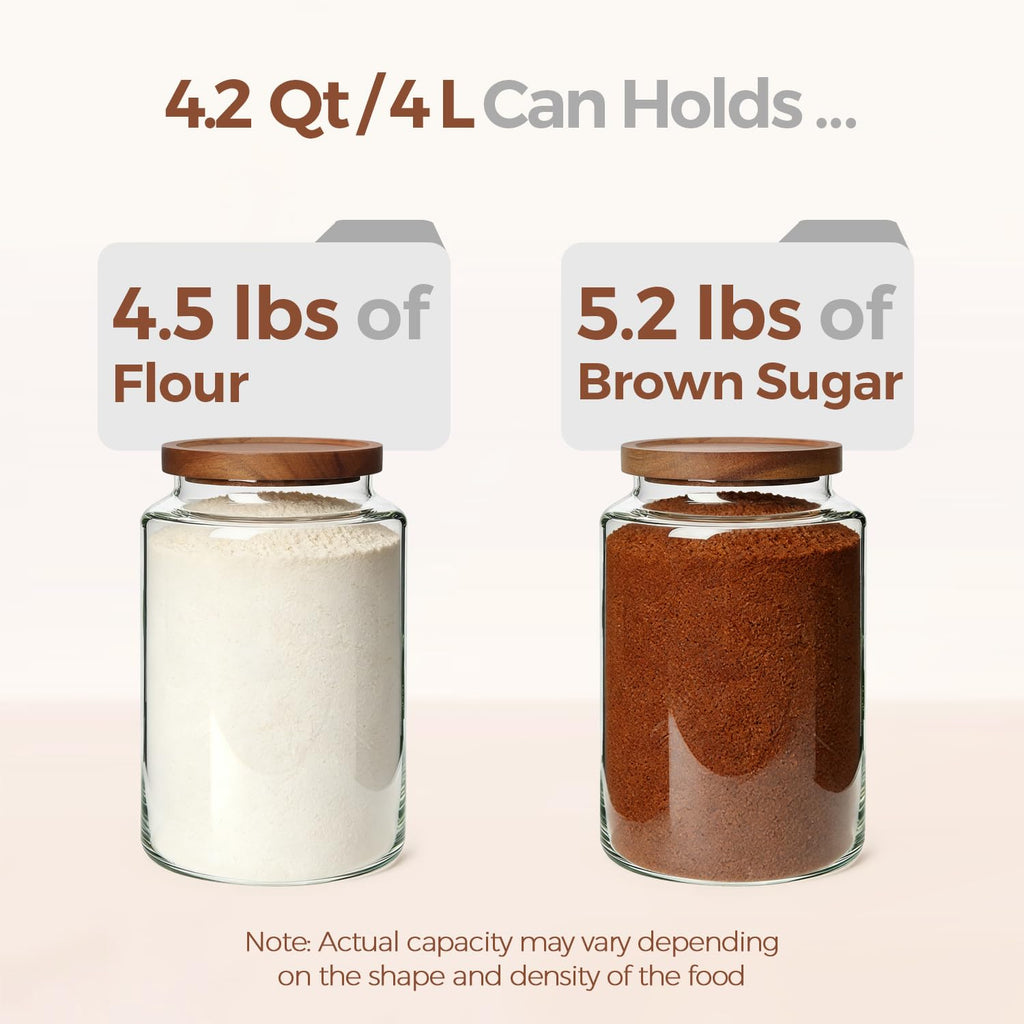 Flour Storage Containers with Acacia Wood Lids 1Gallon 2Pack