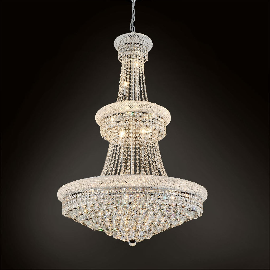 Large Crystal Chandelier Light fixtures - Diameter 31.5 inch, 3 Layers Chrome Ceiling Haning Chandeliers, Pendant Lighting for Living Room, Staircase, Foyer A108-B0CFLD74PV