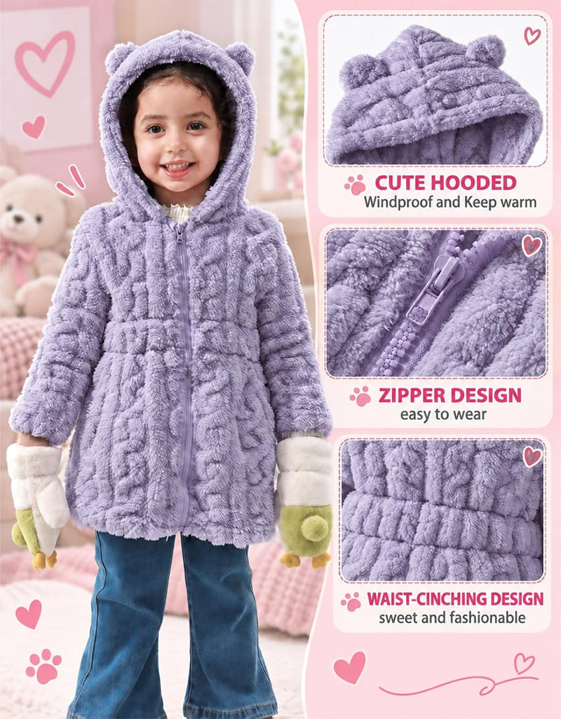 Toddler Girls Fleece Jacket Hooded Zip-up Warm Coats 2-6 Years
