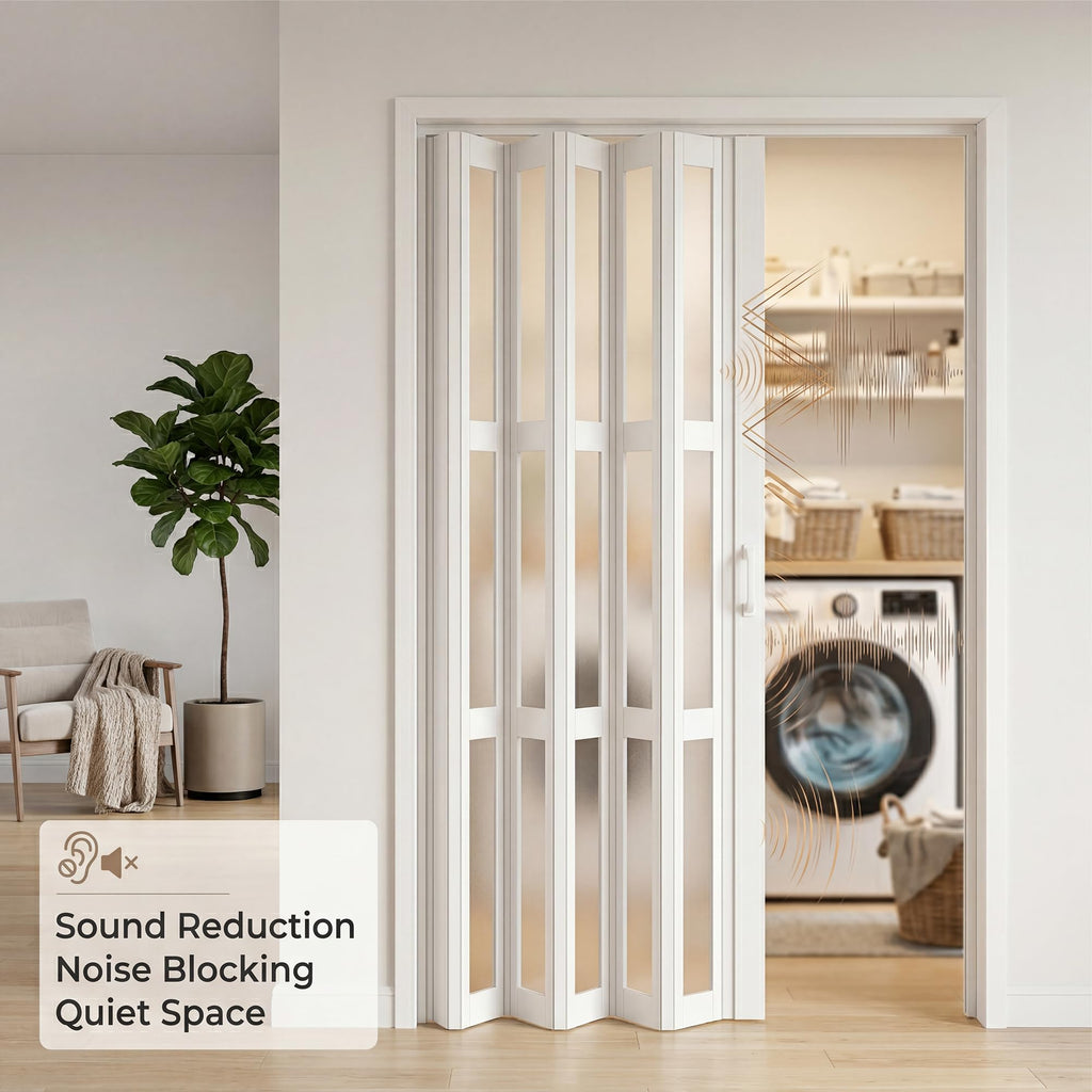 36" x 80" Accordion Doors with Frosted Acrylic Glass, White