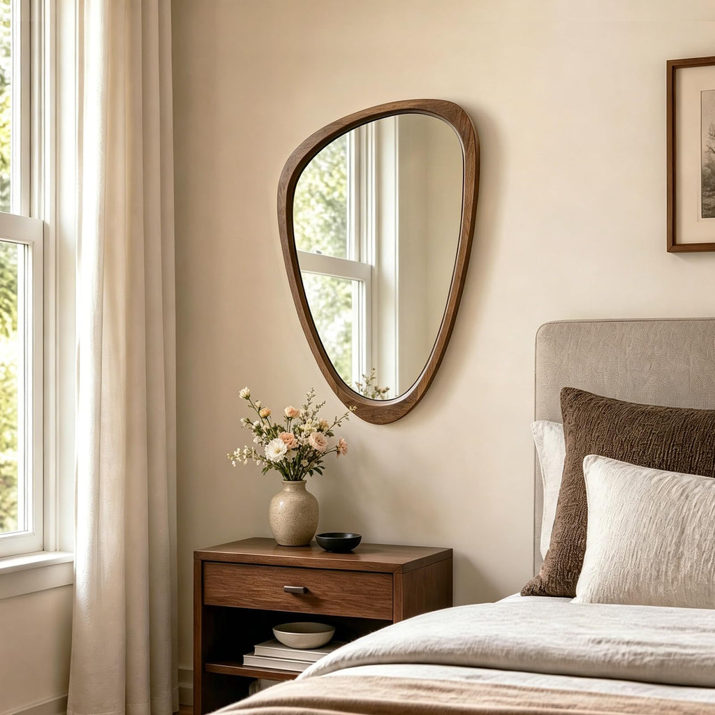 Asymmetrical Irregular Solid Wood Framed Wall Mirror, 20"x30"