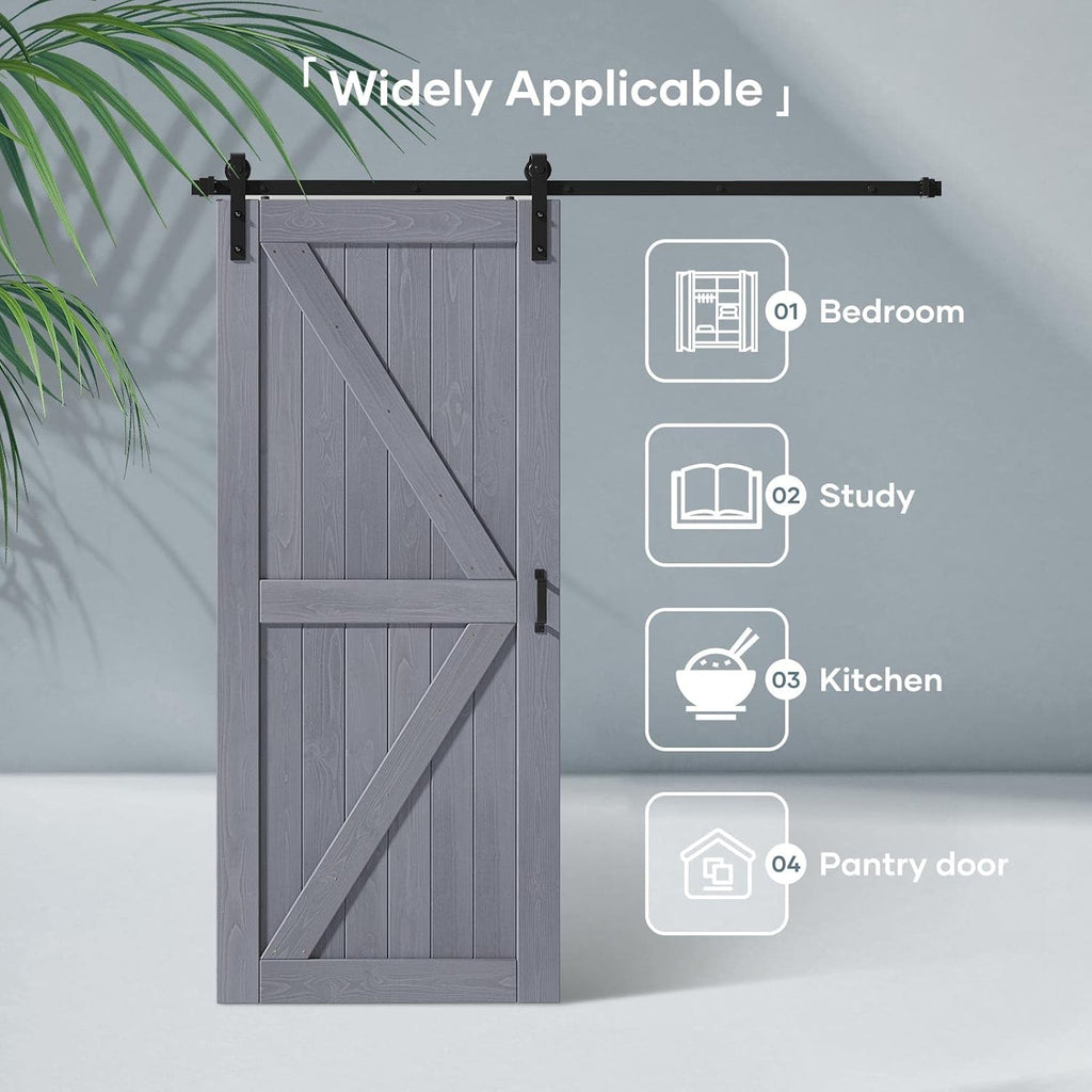 36in x 84in Gray Wood Barn Door Slab with 6.6ft (79inch) Barn Door Hardware Track Kit Included, Doub