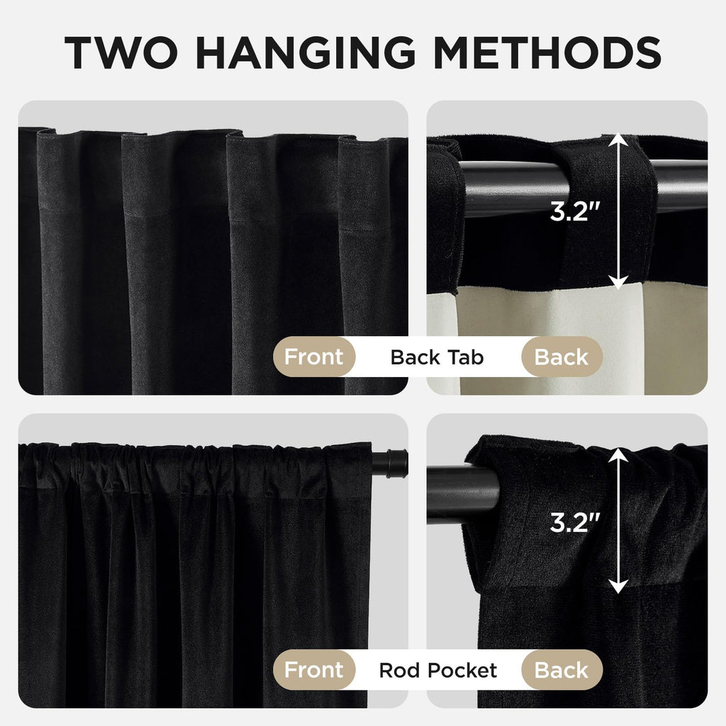 100% Blackout Curtains Velvet Black Out Curtain 120 Inch Drapes