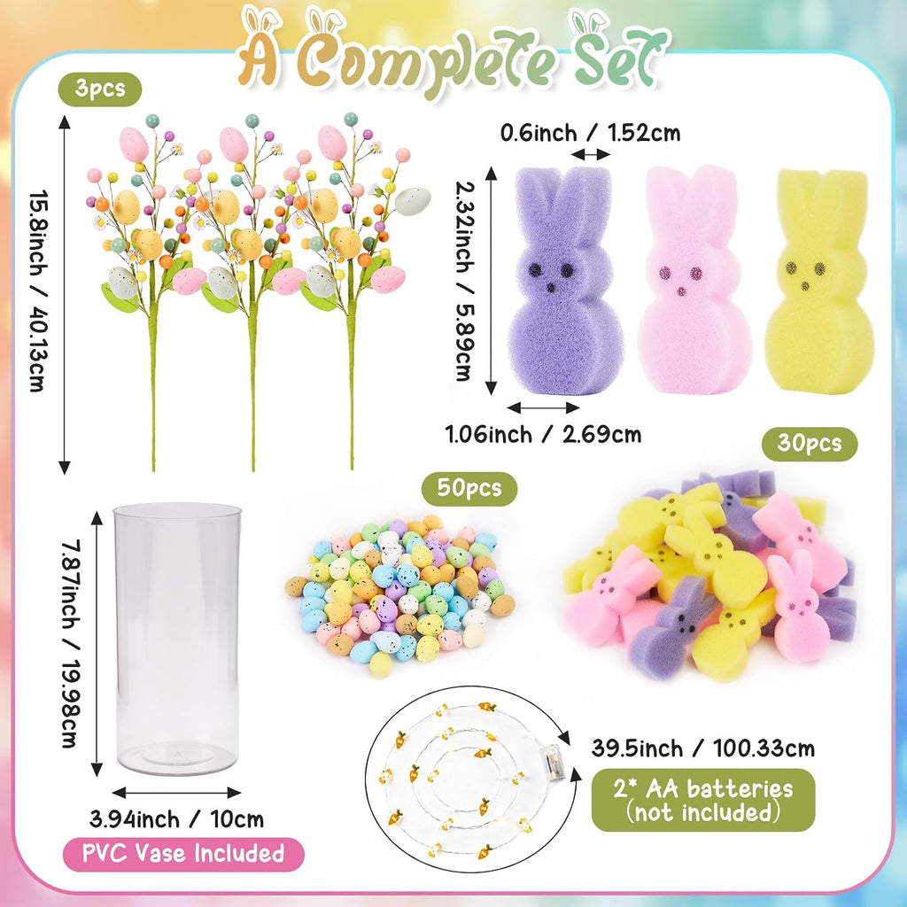 Artificial Easter Berry Picks Branches with Vase, Easter Egg, Bunny, Easter Table Decor, Spring Flowers Picks - Set of 3