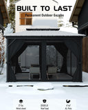 Hardtop Gazebo 12'x14' for All Weather, with Double Metal Roof, Aluminum Alloy Frame, Net, and Curtain