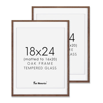 18x24 Poster Frame, Solid Oak Wood 18 by 24 Picture Frame Set of 2, 18x24 Wood Frames with Tempered Glass, 18 x 24