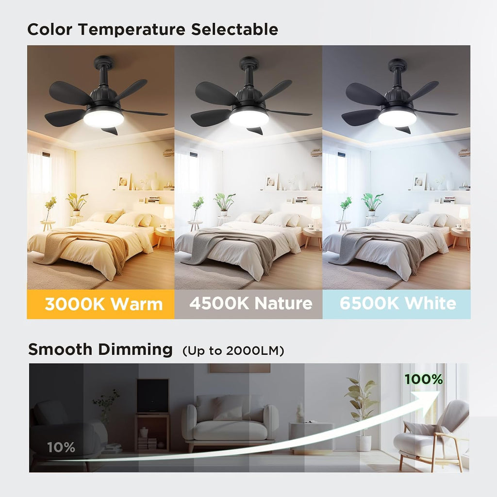 Socket Fan Light with Remote: 18'' Small Ceiling Fans with Lights, 2000 Lumens Dimmable Led Bulb, 3 Colors 3000K-6500K, Easy Install Screw in E26 Base for Bedroom Living Room Kitchen Garage A101-B0D49PQTNZ