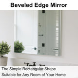 Frameless Bathroom Mirror for Wall, Rectangle Beveled Edge Mirror for Over Sink, Tempered Glass, Shatterproof, Hangs