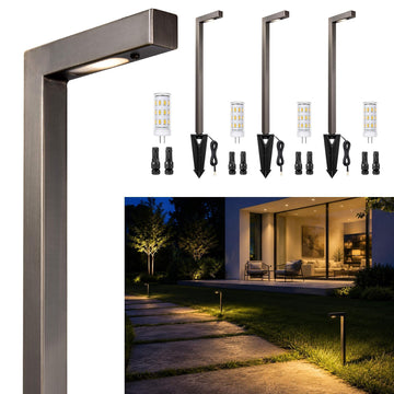 Brass Low Voltage L-Shaped Path Light, Bronze, G4, 2700K, 4Pack