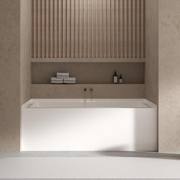 60 in x32 in Acrylic Drop-In Bathtub, Glossy White Recessed Soaking Tub with Single Apron, Right Drain and Integral