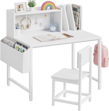 Kids Desk and Chair Set for 6-12 Year Old, Children Study Desk with Hutch and Pegboard, Student Writing Table