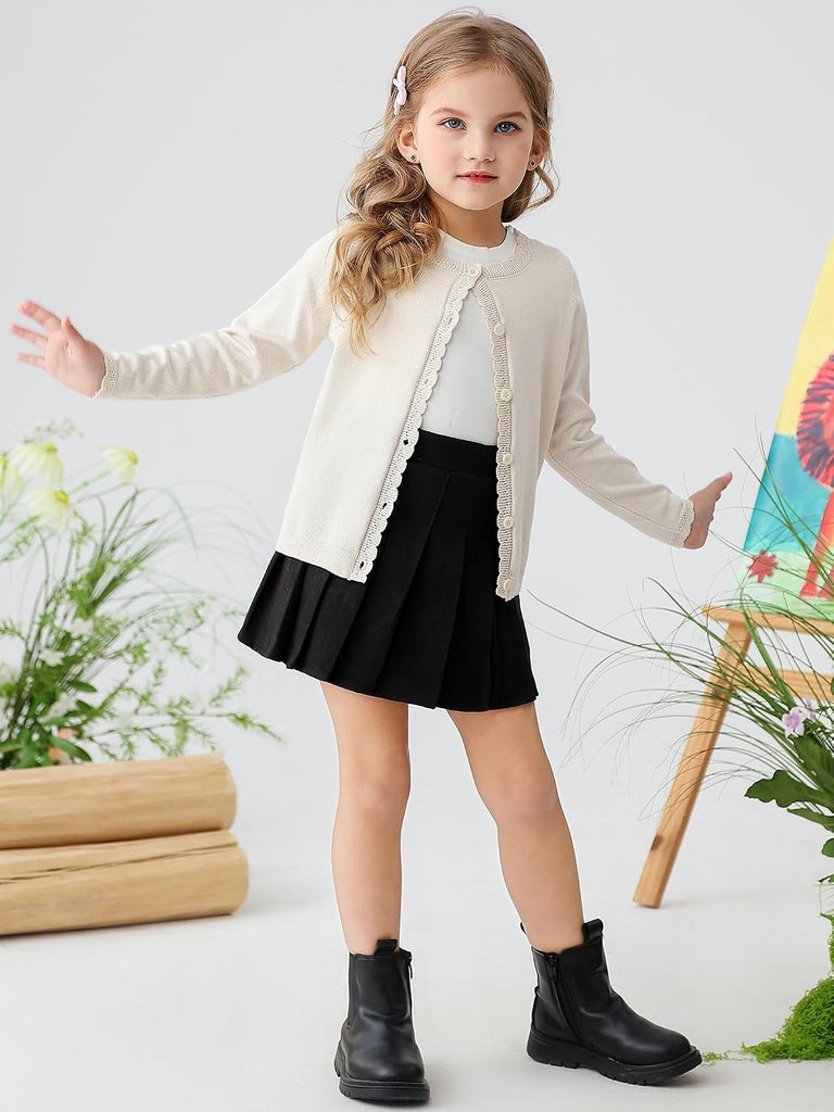 Girls Basic Cardigan Button Up Knitted School Sweater