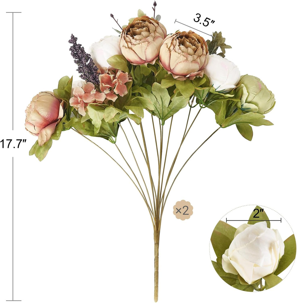 Peonies Artificial Flowers, 13 Stems Faux Peonies Real Touch 2 Pack - Set of 2