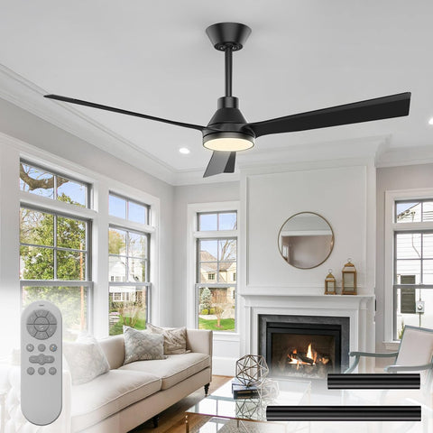 52 Inch Ceiling Fans with Lights and Remote, ETL Quiet Reversible DC Full Copper Motor, 2 Downrods, 3 CCT Dimmable, 6 Speeds Outdoor Ceiling Fans for Patios Porch Bedroom Living Room Black A101-B0DFVZYT54