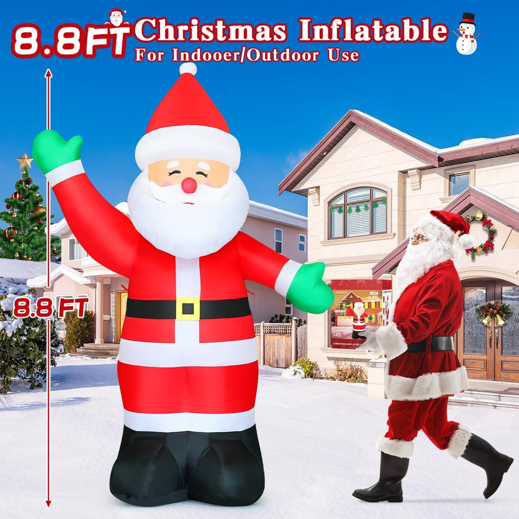 8.8 FT Waving Christmas Inflatables Santa Claus Shaking Hand - Outdoor Santa Christmas Decorations Blow Up Santa for