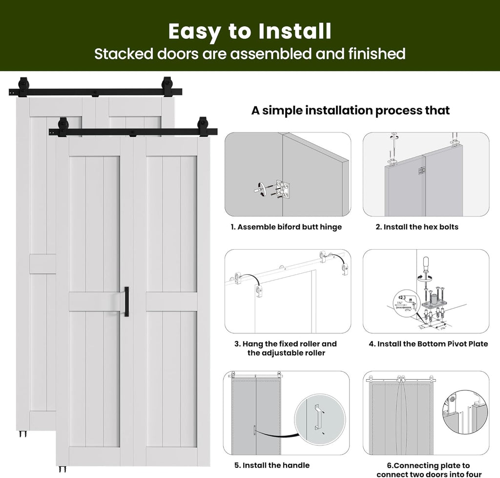 Bifold Barn Door 64'' x 84'',Bi-Fold Sliding Closet Doors with Hardware Kit Included,72'' Track Kit 