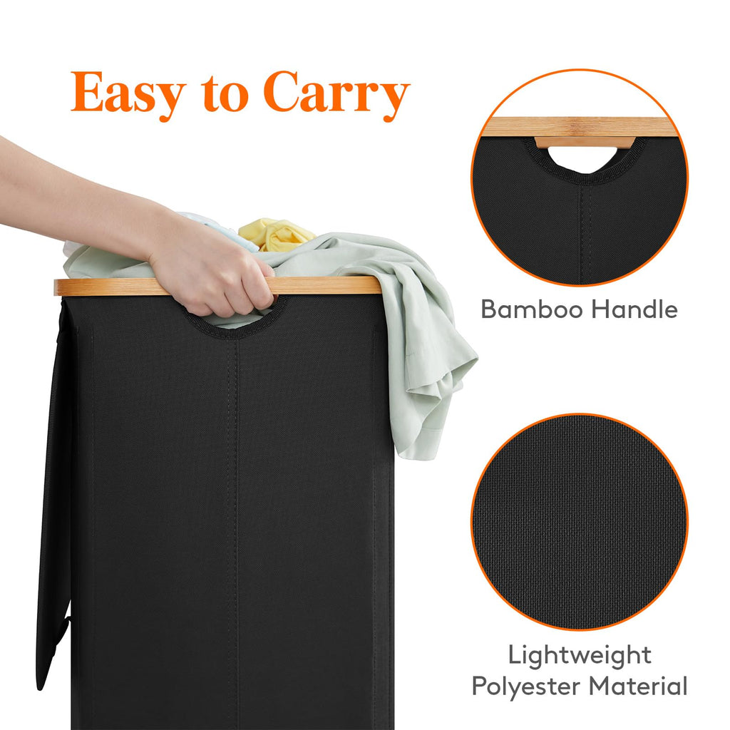 105L Large Laundry Basket with Lid, Removable Bags, Black