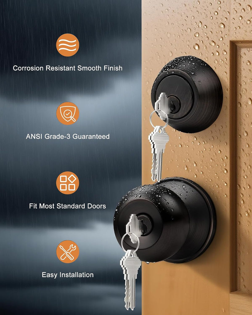 Keyed Alike Entry Knobs and Single Cylinder Deadbolt Lockset, Front Door Lock Set Exterior Door Knob with Deadbolt