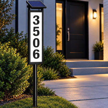 Solar Address Sign, Aluminum Lighted House Numbers for Outside Yard