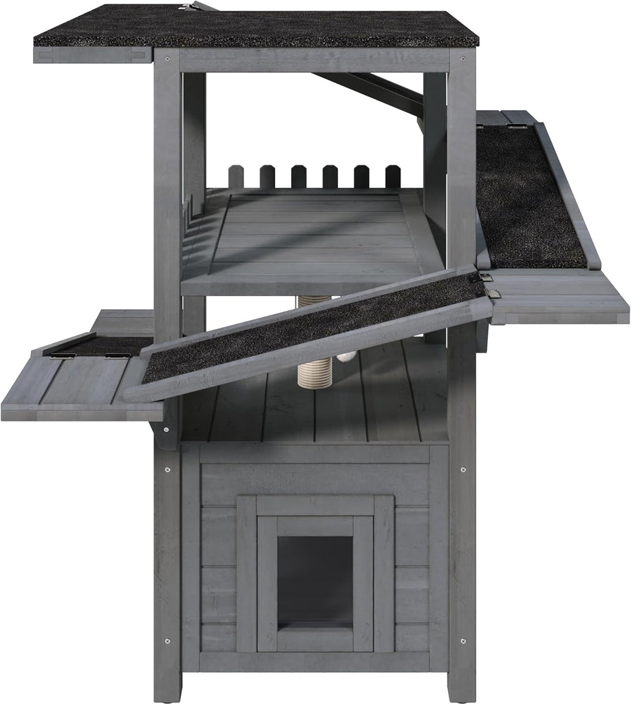4-Tier Outdoor Cat House, Weatherproof Cat Tree Tower with Roof and 2 Doors