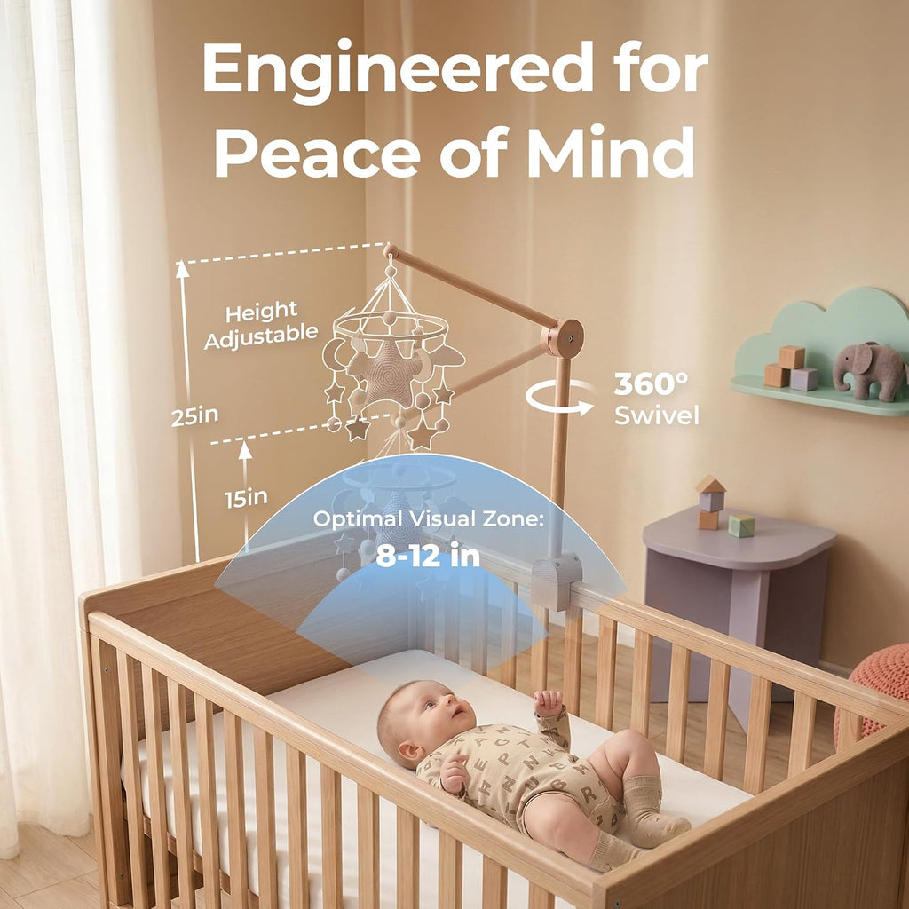 Baby Crib Mobile Arm - Wooden Baby Mobile Crib Holder Height Adjustable for Hanging Baby Crib Attachment Decor