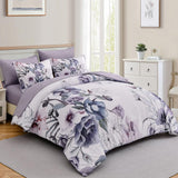 Luxudecor Floral Comforter Set Queen 7 Piece, Purple Flower Bed in a Bag, Elegant Floral Comforter with Sheet Set