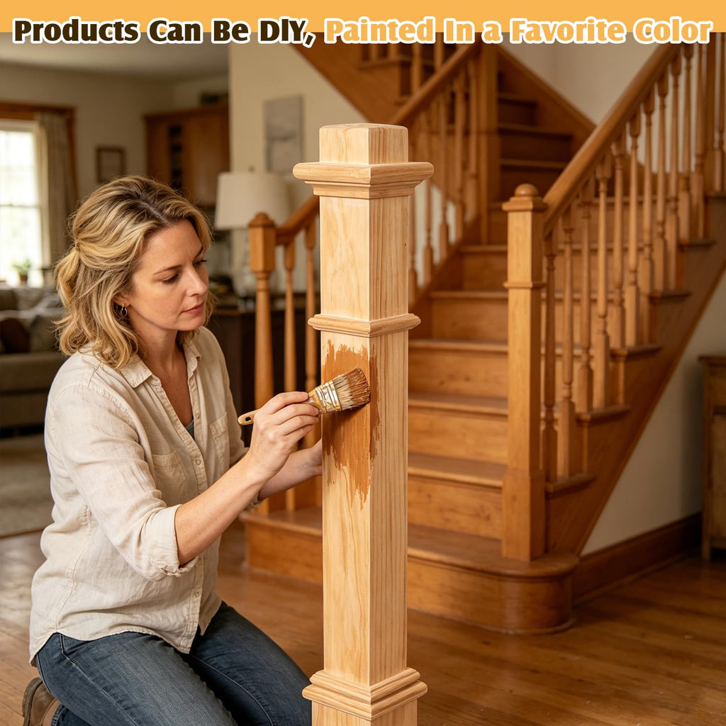 Unfinished Solid Pine Stair Newel Post, 48" Traditional Box Newel with 3.5" Post & 4.5" Base for Interior