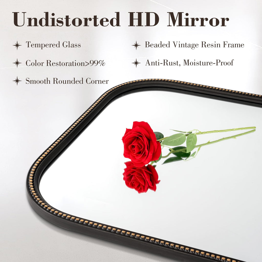 24x36 Rounded Rectangular Wall Mirror, Decorative Bathroom Mirror, Traditional Vintage Wall Mounted Mirror with
