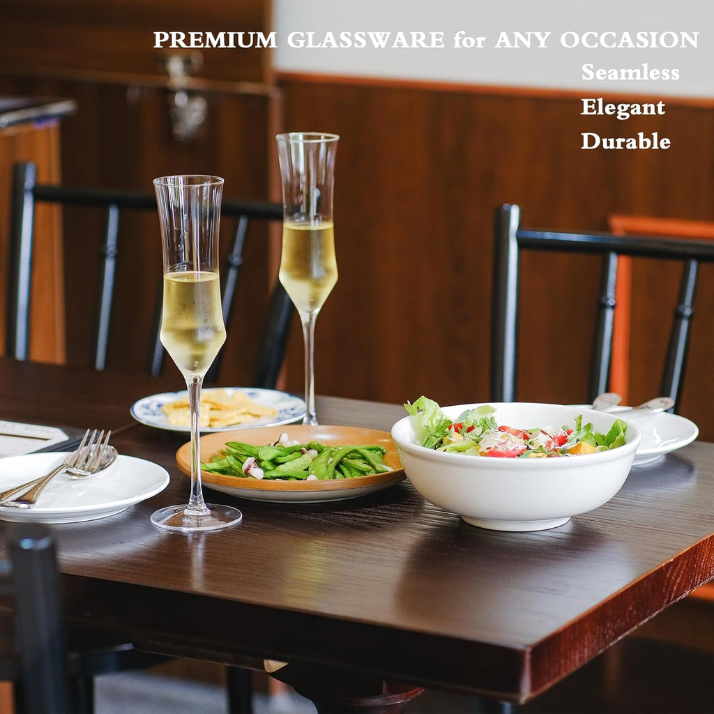 Champagne Flutes Set of 6 - Hand Blown Crystal Champagne Glasses With Long Stem - 7 oz Elegant Sparkling Wine