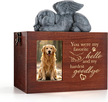 Pet Urn for Dogs Wooden Ashes Keepsake Memory Box with Photo Frame Pet Loss Sympathy Remembrance Cremation Urns