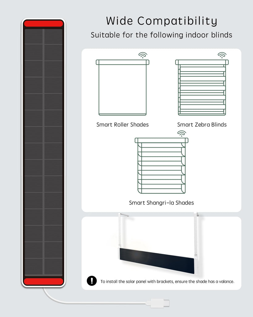 Solar Panel for Motorized Blinds and Shades, Indoor Use