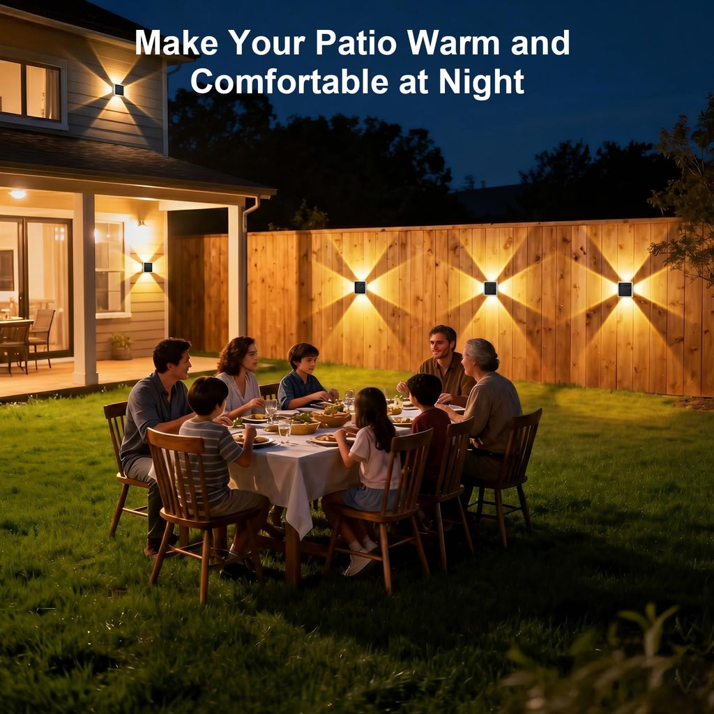 Solar Fence Lights Outdoor, New 4-Sided Lighting Wall Lights Solar Powered with 3 Modes 3000K 4000K 6000K, IP65