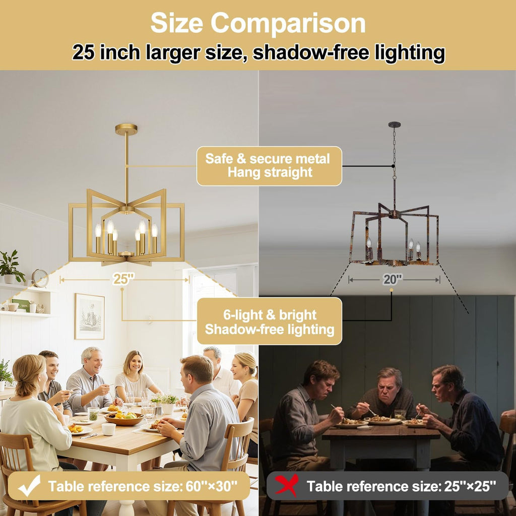 25"-61" Height Adjustable Modern Gold Chandelier for Dining Room, No Assembly Required Gold Dining Room Light Fixture