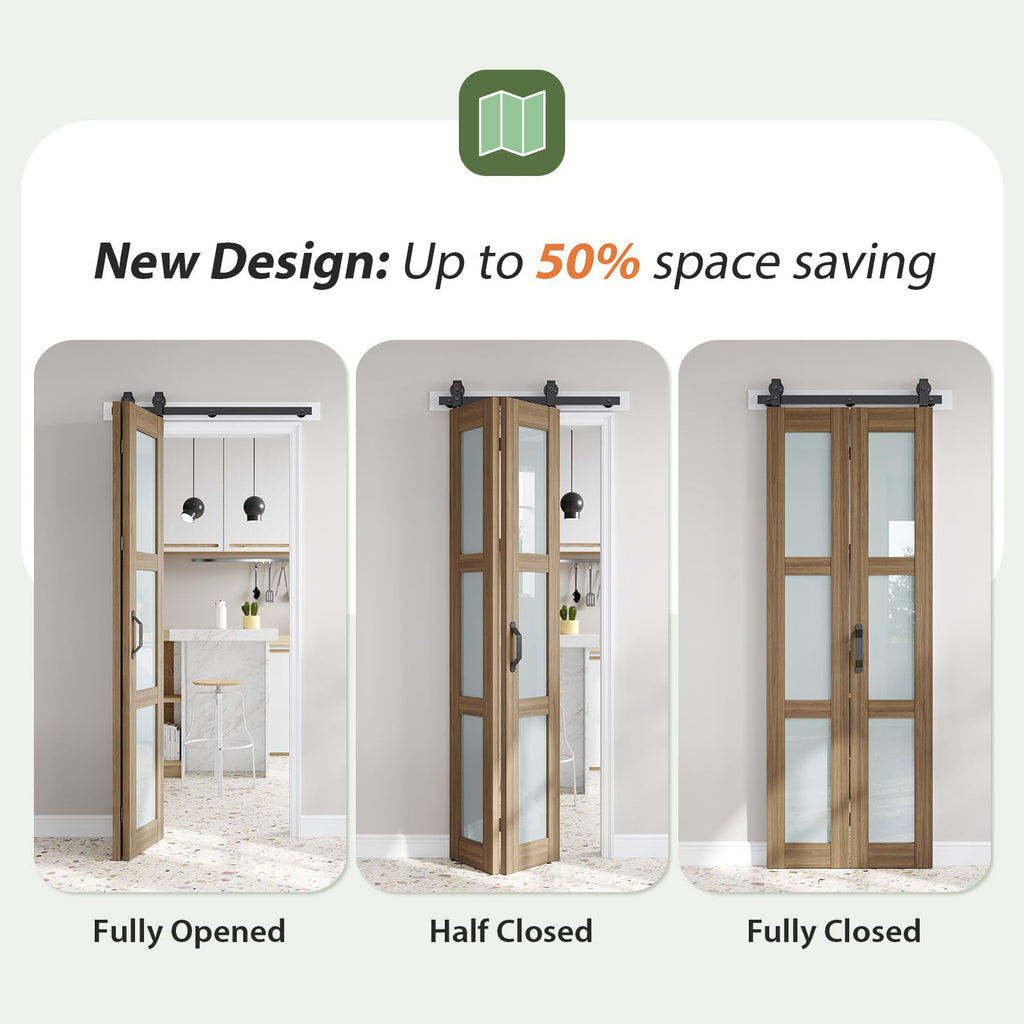 Bifold Frosted Glass Barn Doors Brown 28X84, Hardware Kit Included