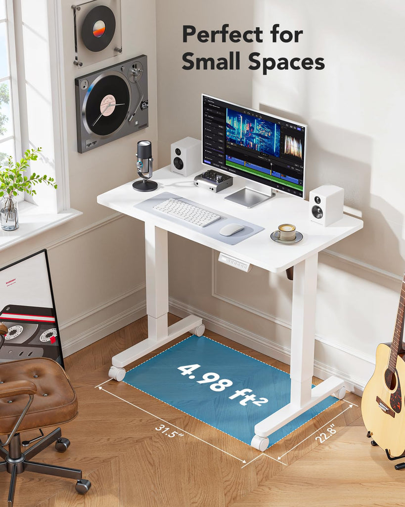 Electric Small Standing Desk, Whole Piece Desktop, Adjustable Height Computer Desk, 4 Height Memory Settings, Sit