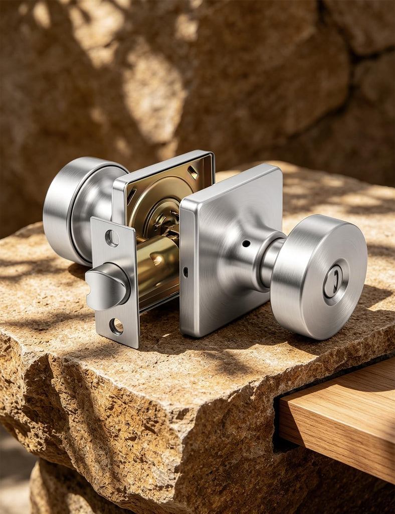 Privacy Door Knobs Interior 6 Pack, Satin Nickel Door Knob with Lock Inside, Keyless Bedroom and Bathroom Locking