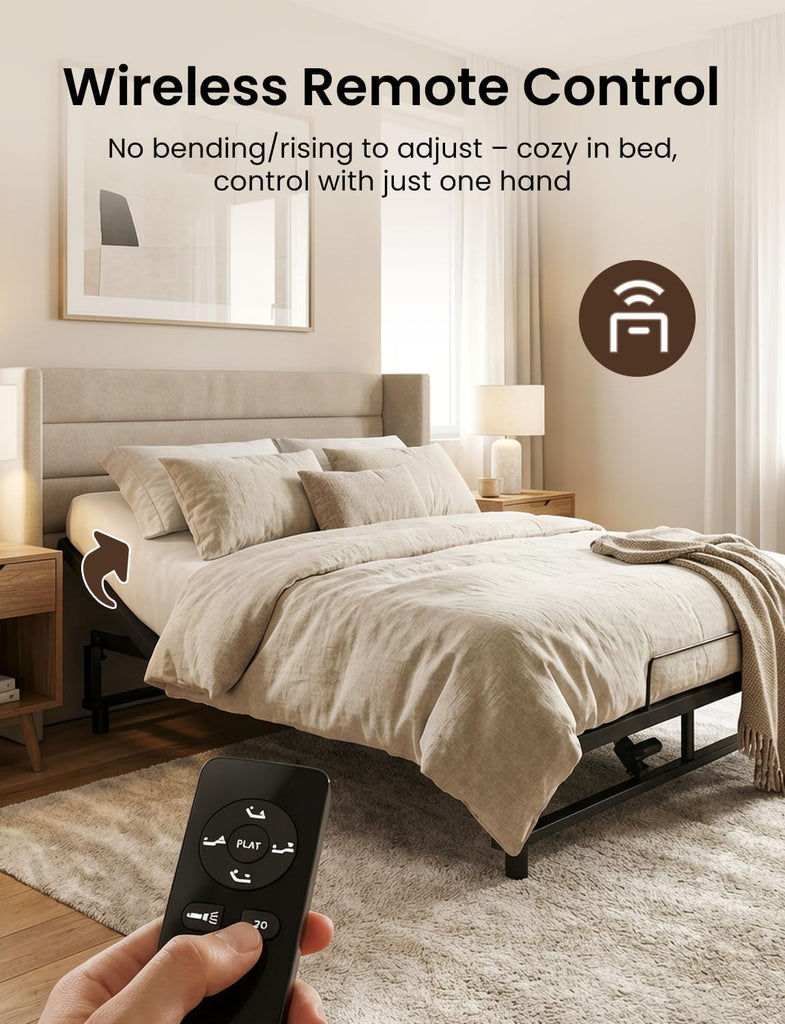 King Adjustable Bed Frame with Wireless Remote, Electric Bed Base, Black