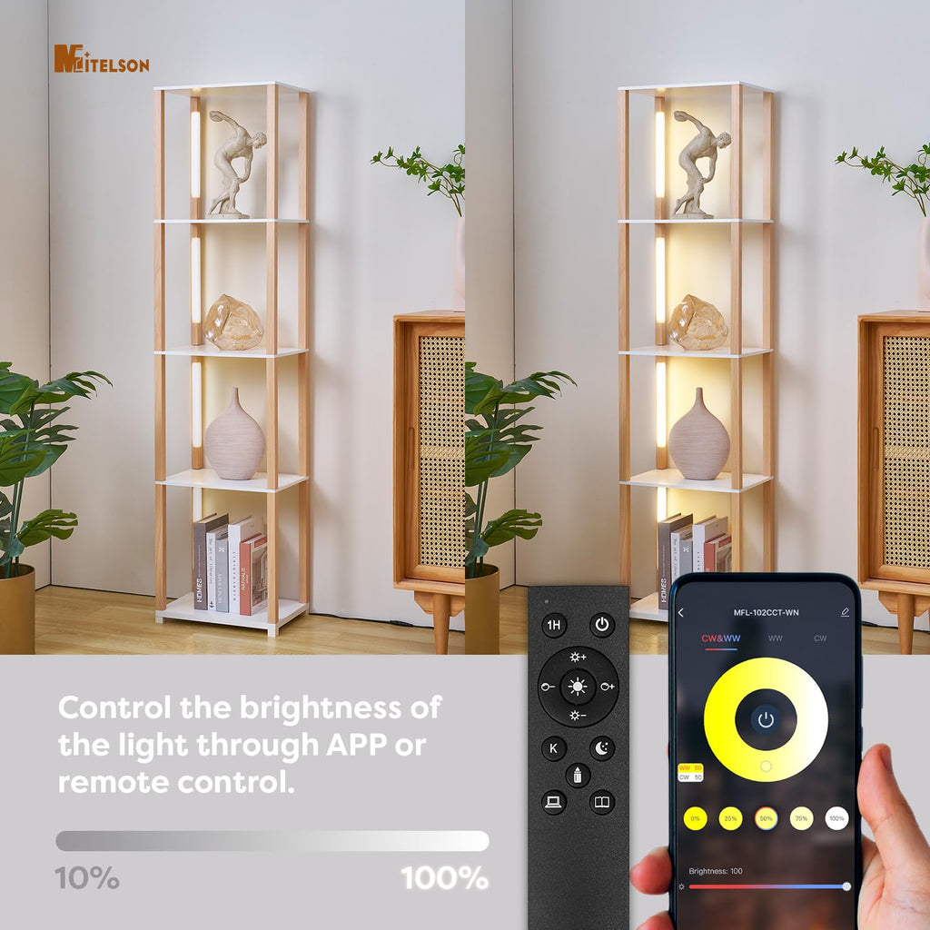 Floor Lamp with Shelves, Modern Shelf Lamp with Remote/APP Control, Standing Lamp, 5-Tier Display Shelf with