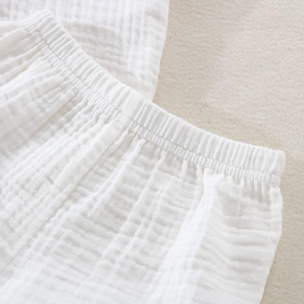 Toddler Baby Boys Clothes Set Button-Down Shirt Tops + Cotton Linen Shorts Summer Outfit 2PCS with Pockets