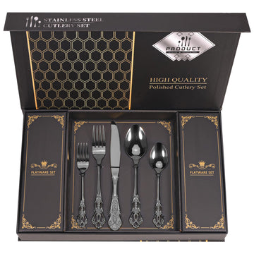 Retro Royal Black Silverware Set With Gift Box For 8 Cutlery Set Utensils Stainless Steel Flatware 40 Pieces Kitchen