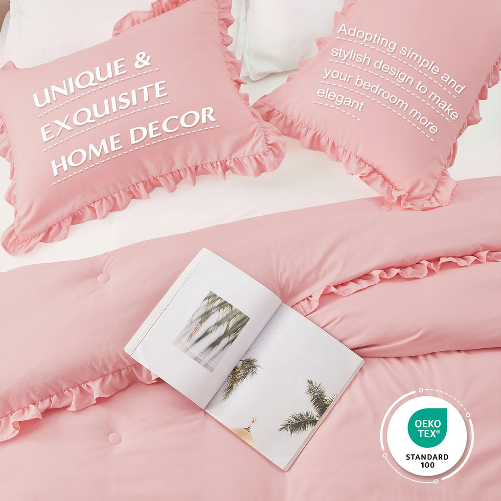 Lightweight 3 Pieces- Ruffle Bed Set Vintage Farmhouse Soft Comforter Set with 2 Pillow Shams(, 106x92 inches