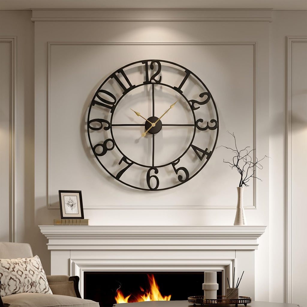 Large Wall Clock Decor 30 Inch Black Metal Clocks