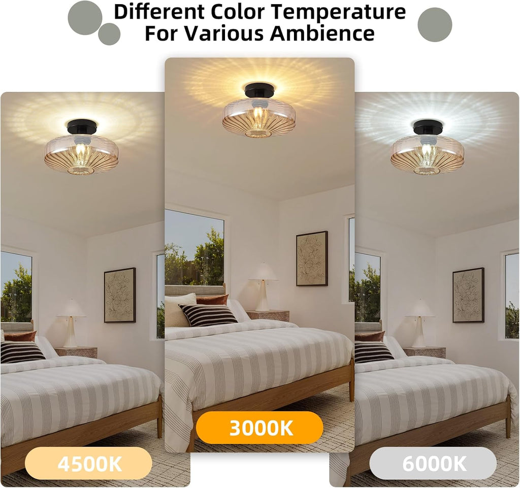 Semi Flush Mount Ceiling Light,11.8 inch Vintage Warm Amber Glass Ceiling Light Fixture,Living Room Lighting Fixtures