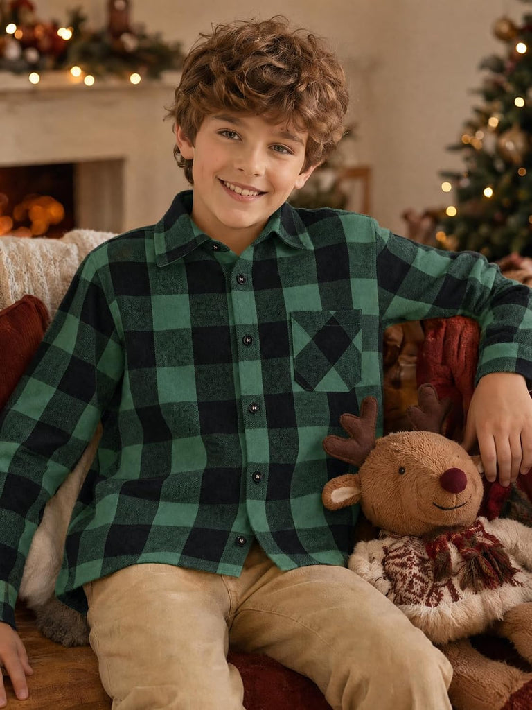 Boys Flannel Plaid Long Sleeve Button Down Shirts