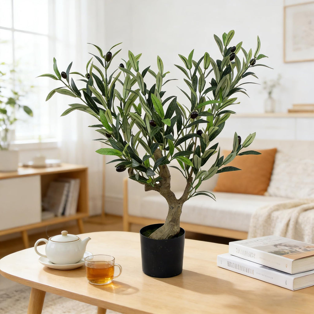 Artificial Olive Potted Tree, 28" Tall Tabletop Fake Olive Tree with Fruits Lifelike Faux Greenery Plants in Pot for