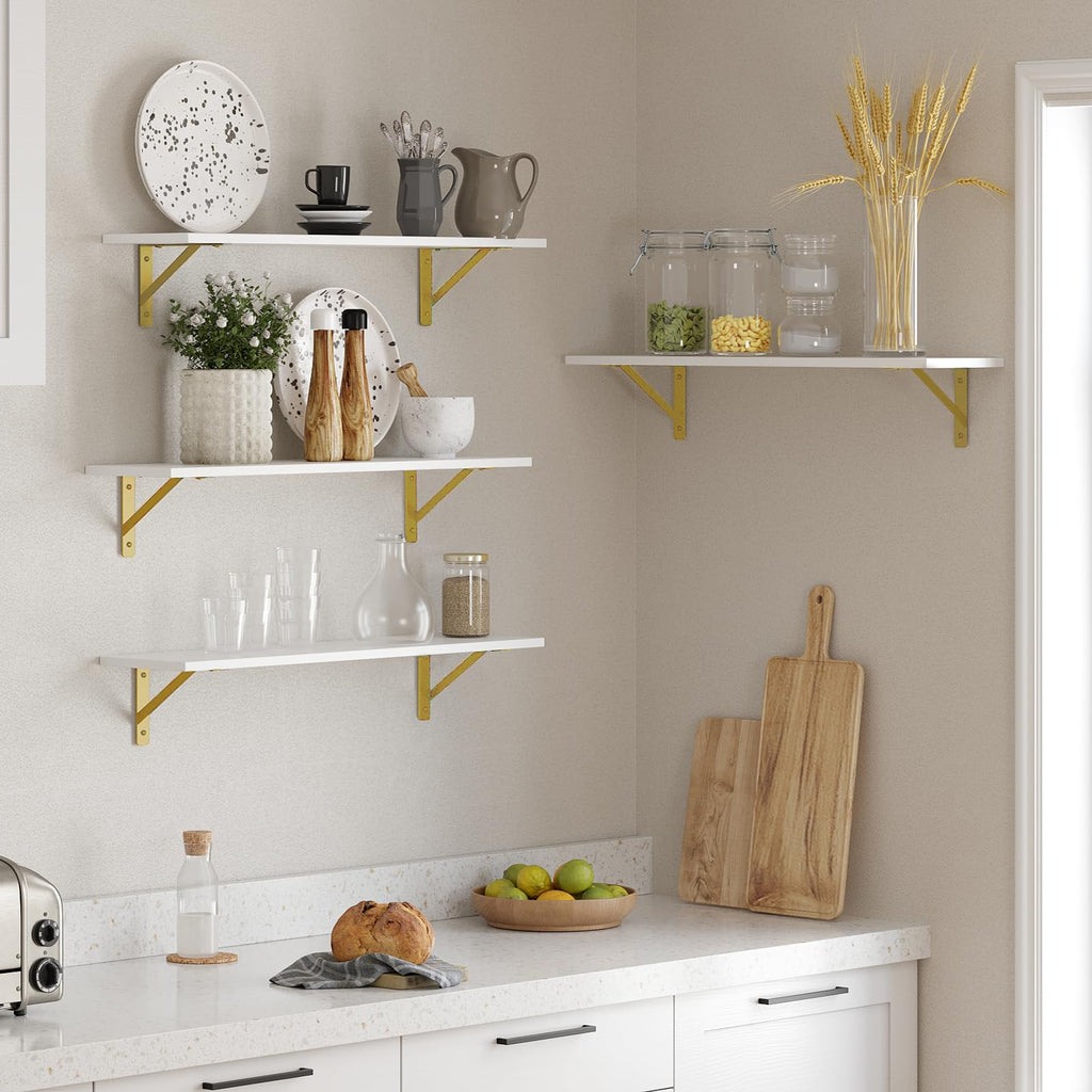 Long Wall Shelves, 31.5Inch Wooden Wall Mounted Shelves, Set of 4