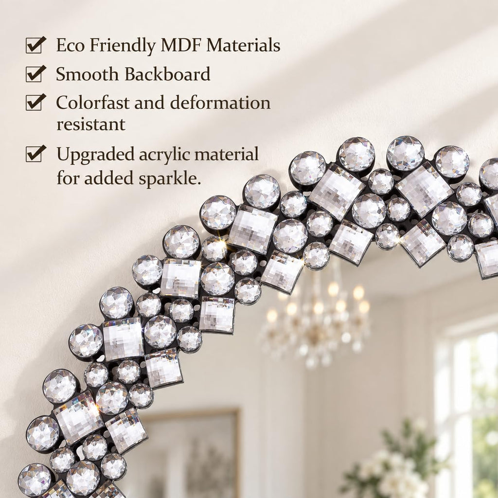 18" Round Mirrors for Wall Decor, Crystal Decorative Mirrors