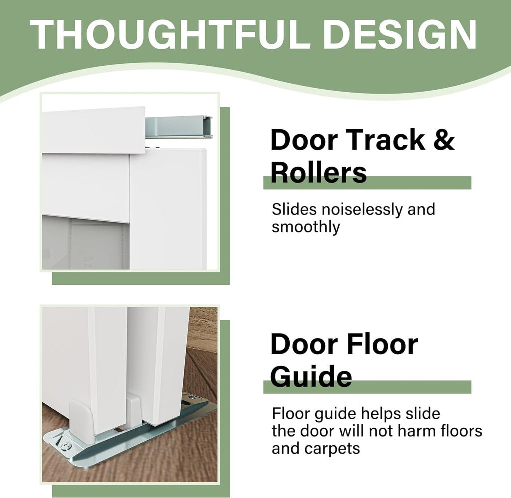 Sliding Closet Door 60" x 80", One-Side Mirror Bypass Door Panel with Hardware Track Kit & Floor Gui